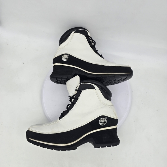 Timberland Shoe Women's 7M Euro Dub Spin Ankle Boots White & Black Leather - Picture 5 of 9